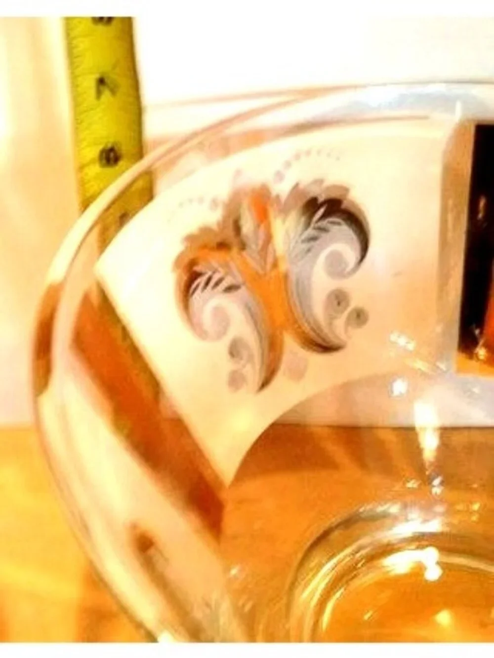 Anchor Hocking Fleur-de-lis Gold Leaf Heavy Glass Bowl 6